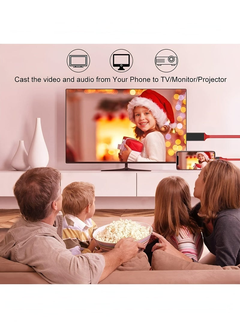 أبلينم محول Lightning إلى HDMI، كابل تلفزيون عالي الدقة 1080 بكسل معتمد من Apple MFi، متوافق مع iPhone وiPad وموصل شاشة مزامنة AV الرقمية على شاشة تلفزيون عالية الدقة وجهاز عرض (أحمر) - Image 4